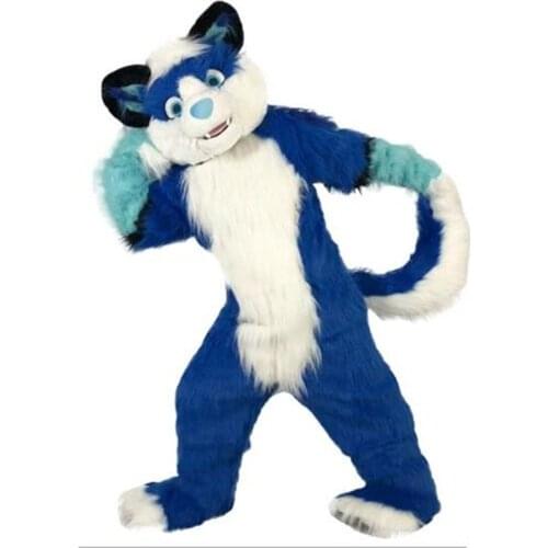 Long Fur Blue Husky Dog Wolf Mascot Costume Fox Cosplay Animal Fursuit Cartoon Outfit Fancy Dress Advertising Parade Adults 2020