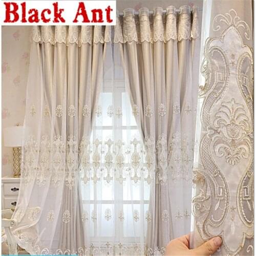 European 3D Embossed Embroidery Curtain Blackout For Living Room Double Layer Sheer Curtain Bedroom Bay Window Drapes JD1030#20