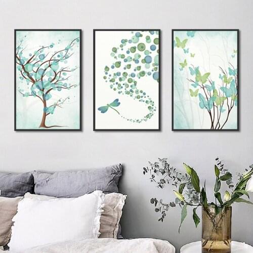 Fantastic Green Plants Painting Cute Butterfly Dragonfly Living Room Print Poster Canvas Modern Wall Picture Home Decor No Frame