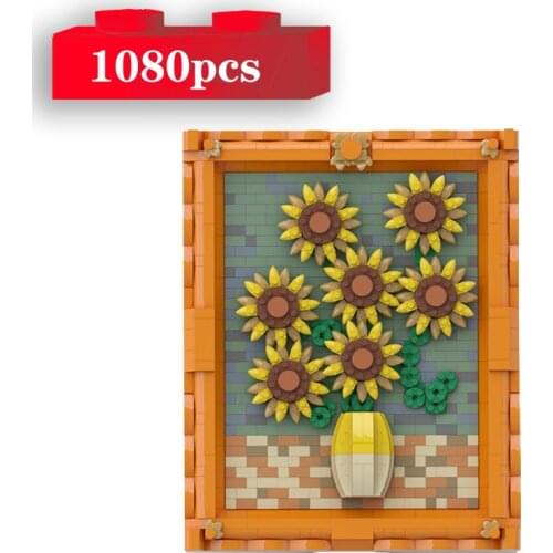 Creative Ideas Van Gogh Sunflower Photo Frame Building Blocks DIY Collection Bricks MOC Toys for Children Girls Xmas Gifts