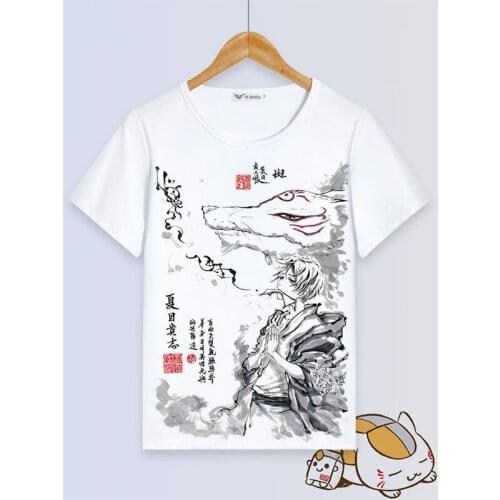 Cat teacher Natsume Yuujinchou T-shirt Anime T Shirt Women tshirt Natsume Takashi Madara cosplay Short sleeve Tops Men Tees