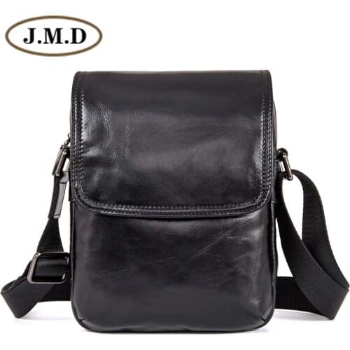 J.M.D Genuine Cow Leather Black Sling Bag Mens Messenger Bag Cross Body Purse 1031A