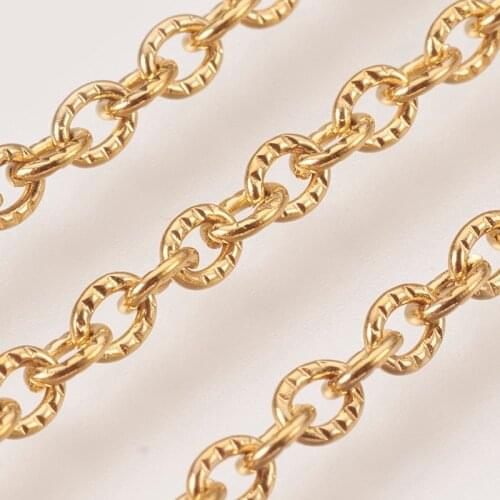 10m/roll Handmade Unwelded Stainless Steel Cable Chains 4.4x3x0.6mm, with Spool, Golden F65