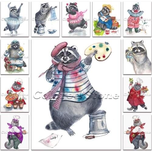 New Diamond painting Animals Raccoon ballet cat cook 5D DIY Full Square Drill embroidery Cross stitch Round mosaic Drawing 673