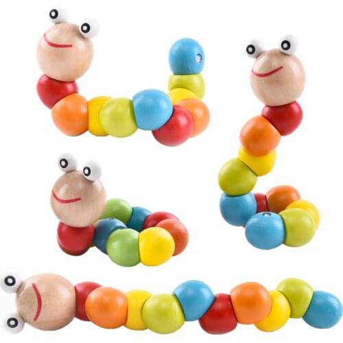 Creative Fun Childrens Wooden Caterpillar Puppet Toy Color Can Be Twisted Caterpillar Puppet Educational Toys For Children Gift