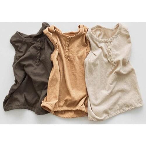 2020 Summer Korean Childrens Clothing New Boys and Girls Cotton Button Sleeveless Vest round Neck All-match T-shirt