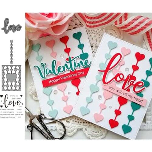 Love Heart Letters Frame Shape Metal Cutting Dies and Clear Stamps Scrapbooking Craft Stencil DIY Album Sheet Mold Mould Decor