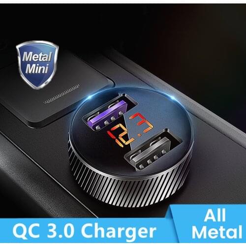 Metal QC 3.0 Dual USB Car Charger Quick Charge 3.0 Fast Charging For iPhone Xiaomi Huawei Samsung Auto Digital LED Display