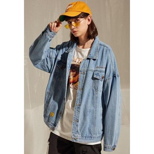 Trendy Denim Outerwear 2019 Autumn New Oversize Collar Safari Style Jacket Jeans Mens and Womens Wear M-2XL