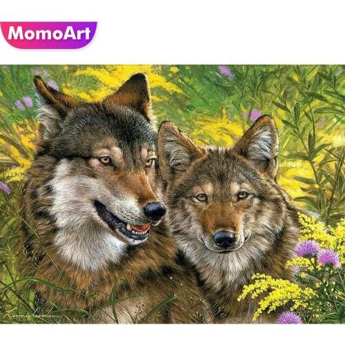 MomoArt 5D DIY Full Square Diamond Painting Wolf Cross Stitch Diamond Embroidery Animal Mosaic Art Christmas Home Decorations