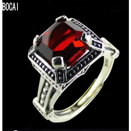 2019 new 100% S925 pure Silver accessorieThai Silver Black Zircon Square Ring for Men Fashion Womans Silver Ring Lady ring