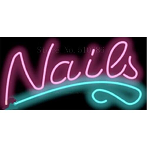17*14" Nail NEON SIGN REAL GLASS BEER BAR PUB LIGHT SIGNS store display Restaurant Shop beauty and body care Advertising Lights