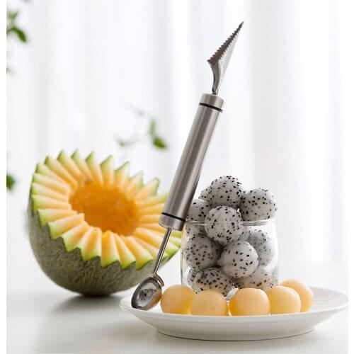 Stainless Steel Double Head Fruit Ball Digger Ripple Carving Knife Household Fruit and Vegetable Scoop Carving Device