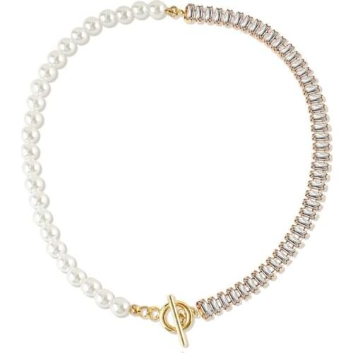 New Temperament Simple Pearl Splicing Necklace For Womans Fashion Geometry Rhinestone Necklace Lady Party Wedding Jewelry Gift