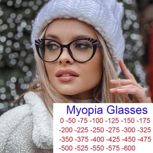 Myopia Cat Eye Glasses For Women Vintage Brand Designer Optical Eyeglasses Trendy Office Computer Gaming Anti Blue Light Glasses