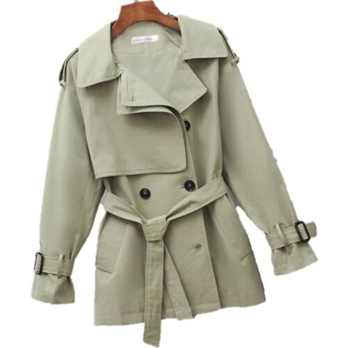 Autumn Khaki Bandage Jacket Coat Womens Casual Sash Windbreaker Female Pocket Jackets Harajuku Loose Khaki Outerwear Plus Size