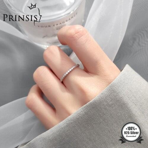 PrinSis MInimalist Genuine 925 Sterling Silver Fashion Dazzling CZ Opening Ring For Women Wedding Anniversary Jewelry DD1023