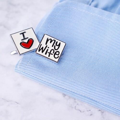 Retail French Style I Love My Wife Enamel Cufflinks Square Shape Cuff Button Engraved Letters Jewelry For Shirt Wedding Groom