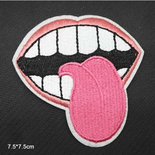 Pink Mouth Teeth Iron On Embroidered Clothes Patches For Clothing Stickers Garment Wholesale