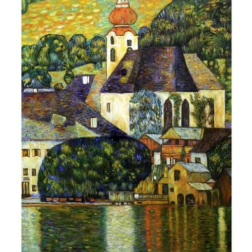 Hand painting wall art Church in Unterach on the Attersee of Gustav Klimt Landscapes reproduction oil Canvas quality