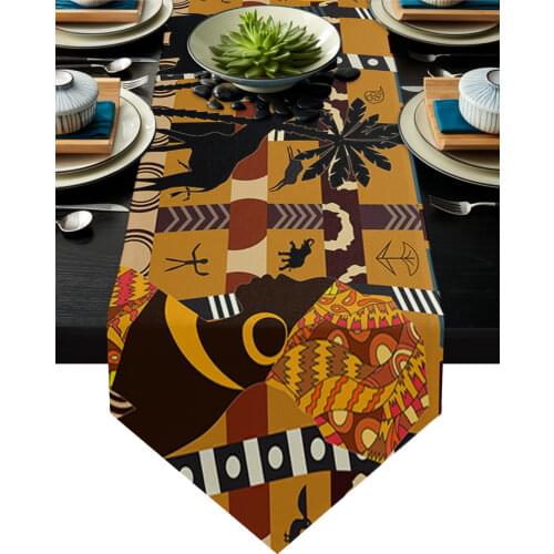 African Woman Female Elephant Giraffe Table Runner Table Art Home Party Country Wedding Decoration Tablecloth Table Runners