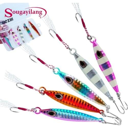 Sougayilang Fishing Lure Metal VIB Hard Spinner Blade Bait with Feathers Treble Hooks for Bass Walleyes Trout Fishing Spoons