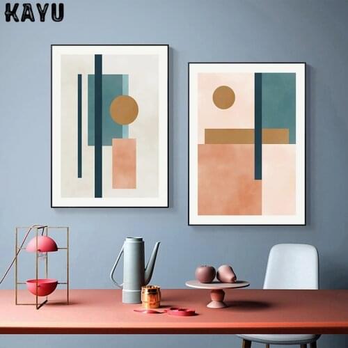 Modern Abstract Watercolor Beige Pink Blue Geometric Canvas Painting Wall Art Posters Prints Picture Living Room Home Decoration