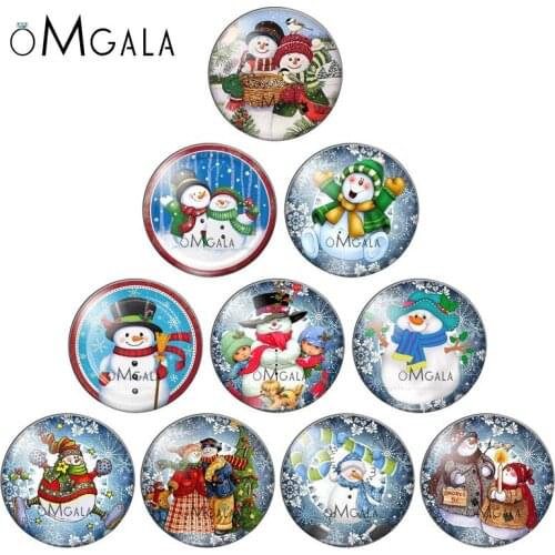 Cartoon Cute Snowman Patterns0/12/14/16/18/20/25mm Handmade Photo Glass Cabochons Pattern Domed Jewelry Making Accessories