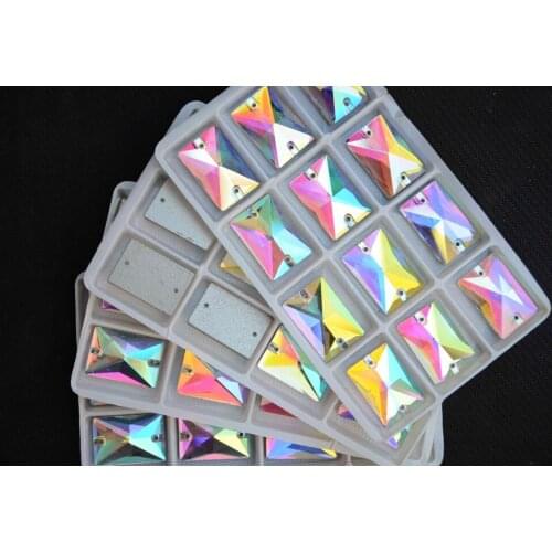 Glass Crystal Rectangle Shape Sew On Stone Crystal Clear AB 2 holes 8*10mm,10*14mm,13*18mm,18*25mm Octagon Sewing jewelry Beads