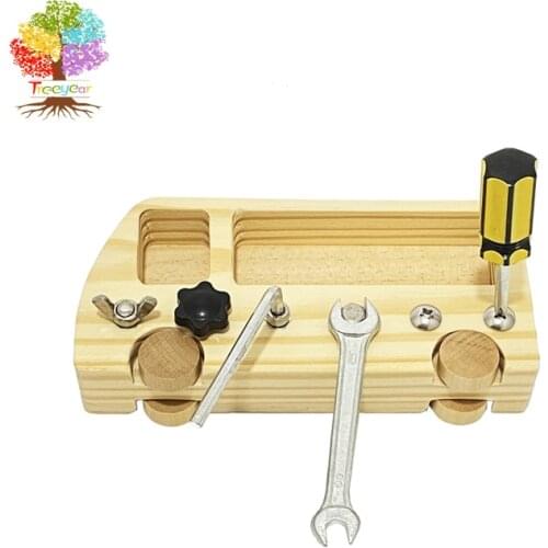 Treeyear Montessori Screw Driver Board for Kids Wooden Car Wooden Toys Practical Educational Toys