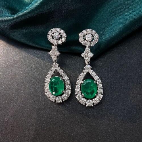 Solid 925 Sterling Silver 9*11MM Emreald Simulated Moissanite Diamond Drop Dangle Earrings Party Fine Jewelry Wholesale Gifts