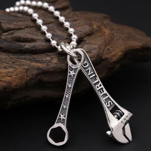 Factory S925 Sterling Silver Jewelry American Wrench Tool Creative Pendant Men And Women Retro Thai Silver Personality Pendant