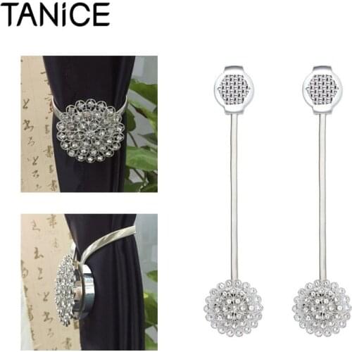 TANiCE 2Pcs Silver Magnetic Curtain Clips Tie Backs Crystal Tie Backs 34-50cm Curtain Buckle Clips Hook Holder For Home Decor