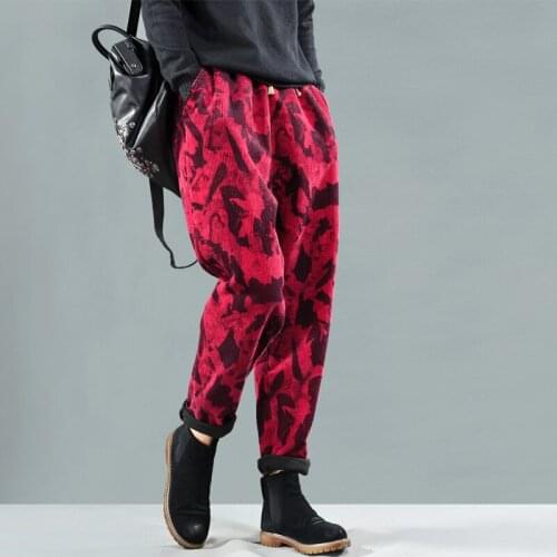 Womens Keep warm Harlan pants Women' corduroy pants winter Loose Camouflage corduroy pants plus velvet elastic trousers