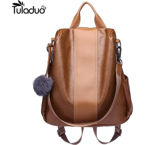 Female Anti-theft Backpack Classic PU Solid Color Backpack Fashion Shoulder Bag