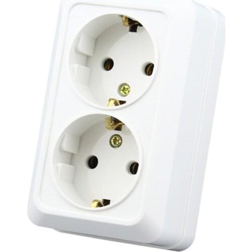 250V 16A Wall Power Dual Socket Plug Grounded, EU Standard Electrical Double Outlet