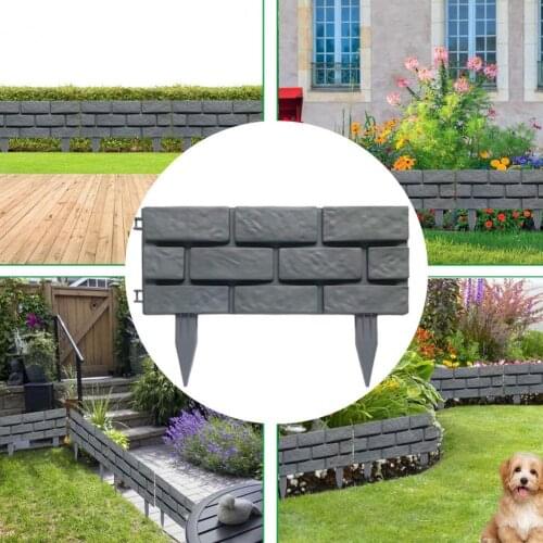 4Pcs/Set Garden Fence Edging Splicing Detachable Grey Imitation Brick Effect Courtyard Fence for Yard Plant Border Decoration