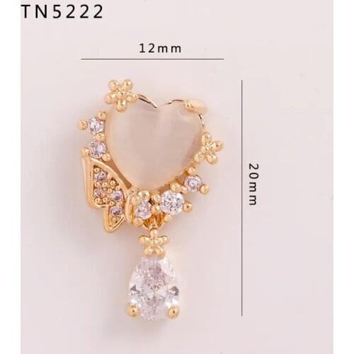 5pcs TN5222 Opal love butterfly Pendant Alloy Zircon Nail Art jewelry Rhinestones nails accessories supplies decorations charms