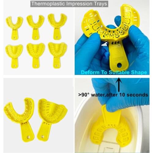 6Pcs/Kit Dental Orthodontic Trays Thermoplastic Impression Tray Adjustable Anti Falling Off Hot Thermal Deformation L+M+S U+L