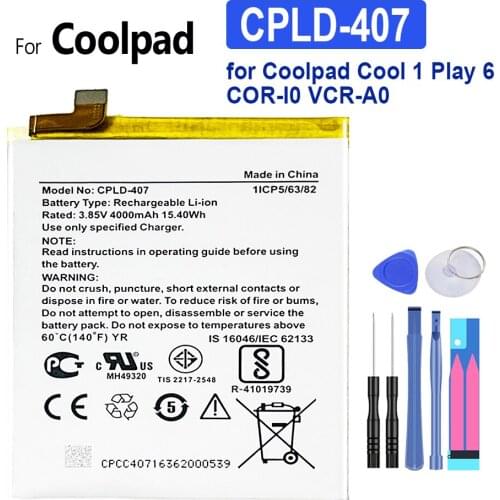 4000mAh Battery CPLD-407 for Coolpad Cool 1 Play 6 COR-I0 VCR-A0