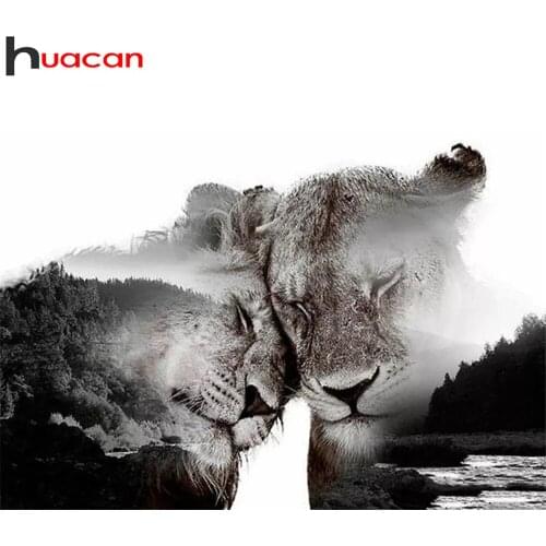 Huacan Diamond Painting Embroidery Lion Animal Home Decor Diamond Mosaic Cross Stitch Mountain Scenery Crystal Hobby