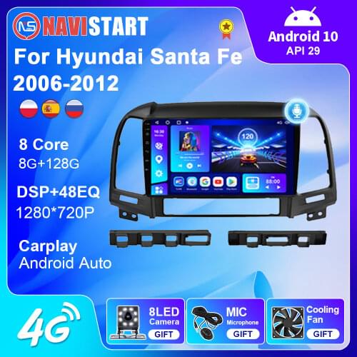 8 Core Android 10.0 Car Radio Autoradio for Hyundai Santa Fe 2006-2012 Multimedia Stereo Player GPS Navigation Carplay Bluetooth
