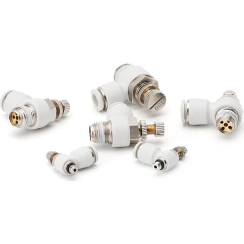 White M5 1/8" 1/4" 3/8" 1/2" BSPT Male x 4/6/8/10/12mm OD Tube Pneumatic Qucik Air Flow Speed Controller Throttle Valve