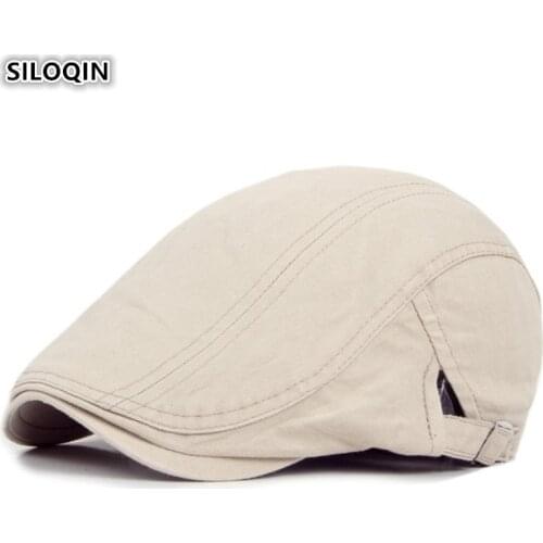 SILOQIN Adult Mens Retro 100% Cotton Berets For Men And Women Male Bone Solid Simple Adjustable Size Visor Cap Brand Dad Hats