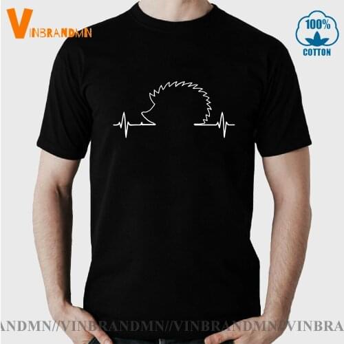 Summer Simple Line Hedgehog Heartbeat T Shirt men Cute Hedgepig Heart Pulse T-shirt Mans Casual Hipster Short Sleeves Tops Tees