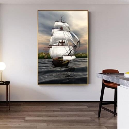 Canvas Painting Sailboat Painting Wall Art Posters and Prints Modern Pictures Decoration for Living Room Frameless