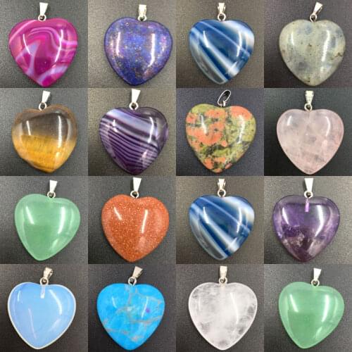 Crystal Carnelian Unakite Aventurine Goldstoe Howlite Tiger Eye Lapis Lazuli Labradorite Heart Pendant Bead WB732