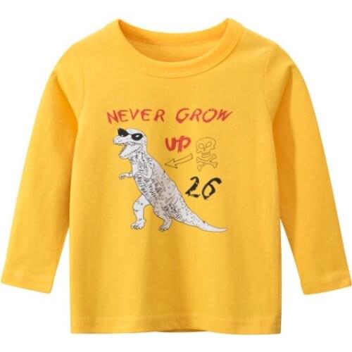 Imcute New Winter 2020 Children Round Collar Cotton Top Boys Long Sleeve T-shirt Dinosaurs Real Pictures