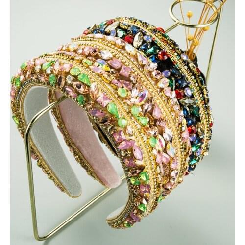 Ins Baroque Geometric Colorful Crystal Headband Luxury Heavy Work Rhinestone Hair Band Womens Wedding Party Hair Accessories