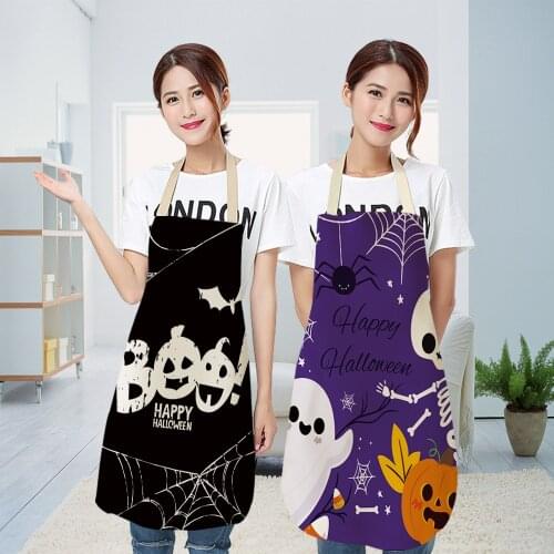 Halloween Aprons Skull Printing Adult Kitchen Apron Dinner Party Cooking Apron Cozinha Tablier Cuisine Pinafore Cleaning Apron
